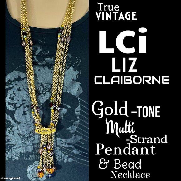 Liz Claiborne Jewelry - ▪️VTG▪️LCI▪️LIZ CLAIBORNE▪️Gold-Tone Multi-Strand Pendant & Bead Necklace
